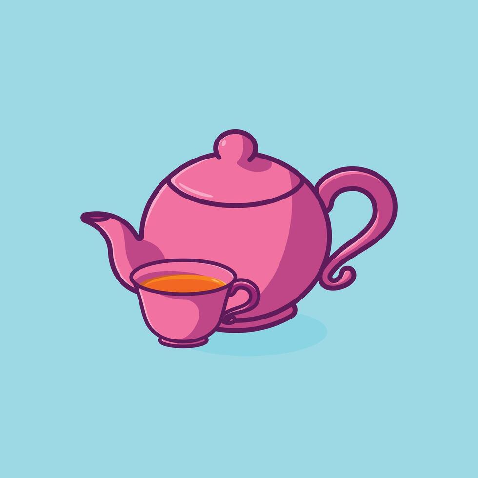 Simple teapot and a cup of tea cartoon illustration Collection of drinks concept icon isolated vector
