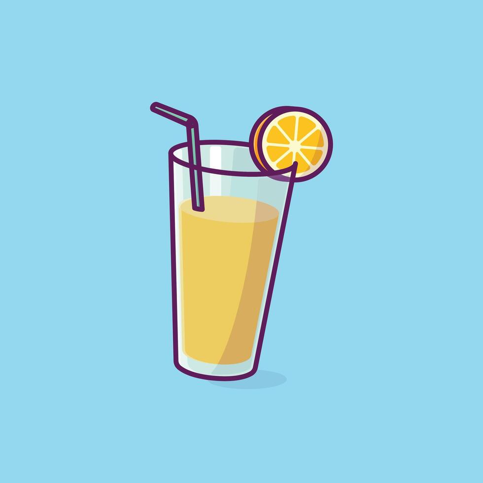 Simple glass of fresh juice with slice of orange cartoon illustration Collection of drinks concept icon isolated vector