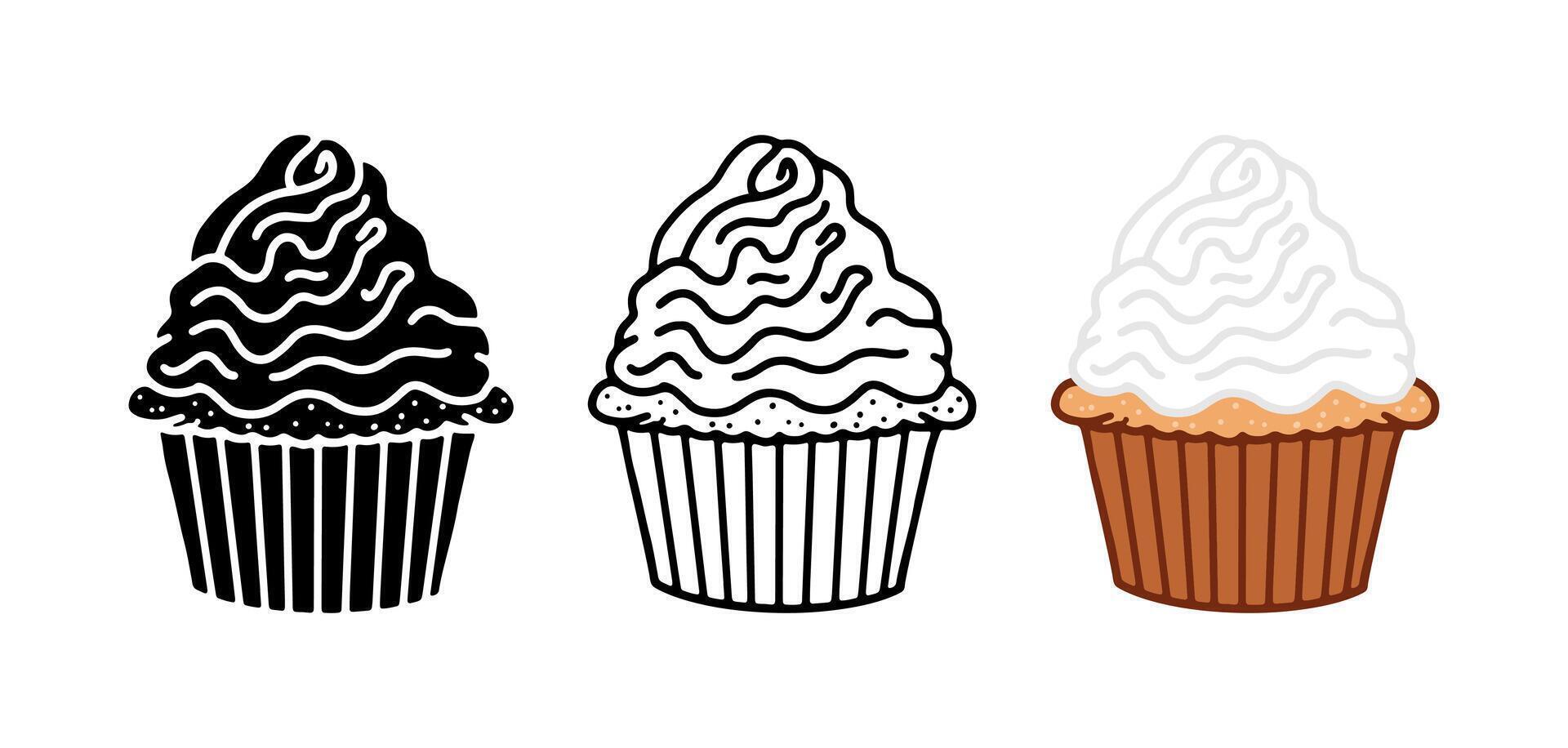 Set of Cupcake cartoon doodle, , Illustration. vector