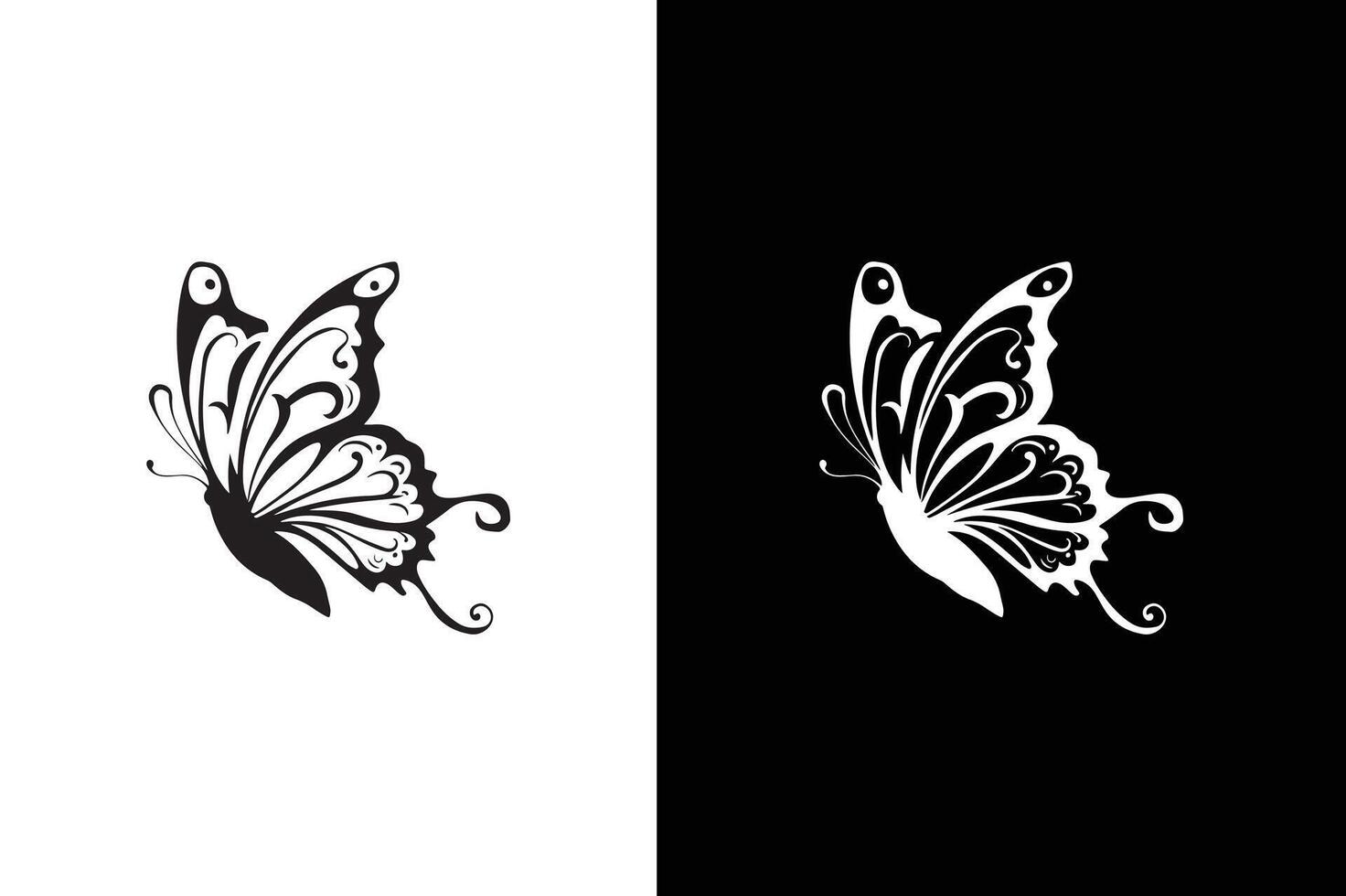 Butterfly silhouette icon illustrations on a white black background. vector