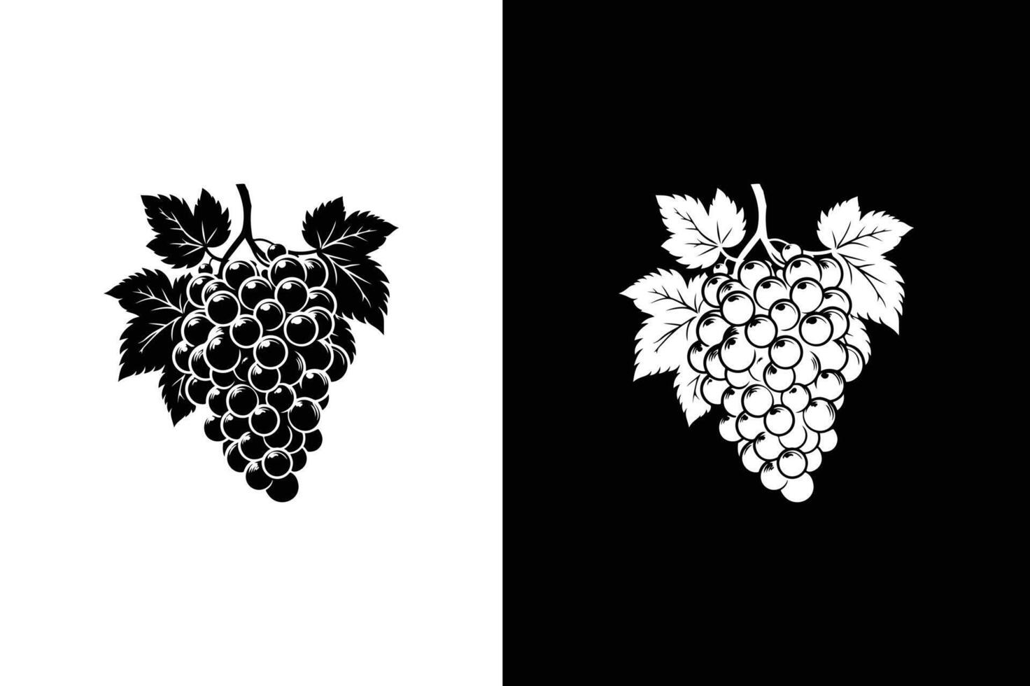 Bunch of grapes with leaf flat icon for food apps. Branch with grape silhouette illustration isolated on white black background vector
