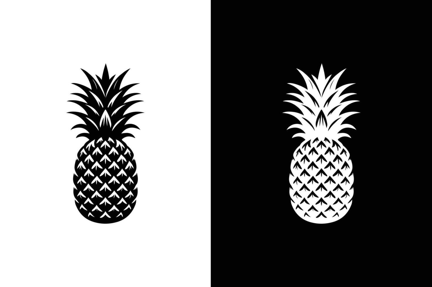 Pineapple Tropical Fruit Illustration. Pineapple with leaf icon silhouette black white vector