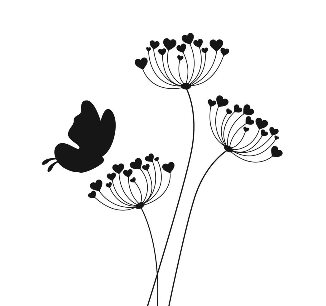 Beautiful dandelion flower with flying butterfly vector