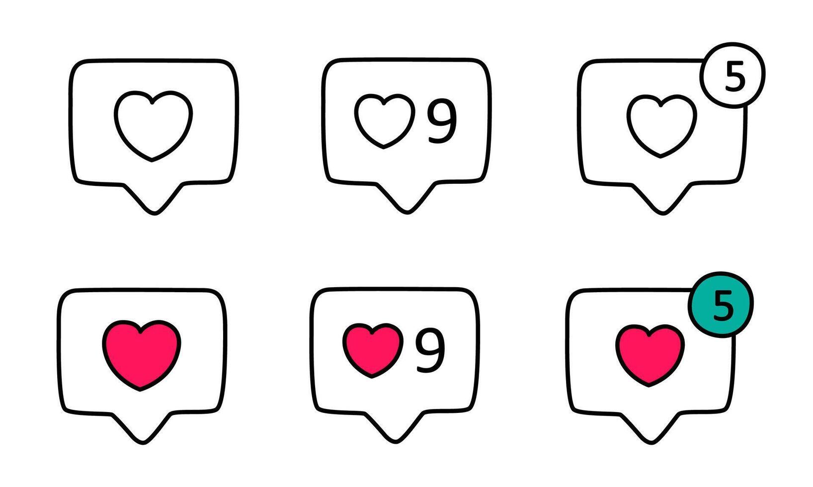 Heart in red speech bubble icon, Social Network Love icon hand drawn vector