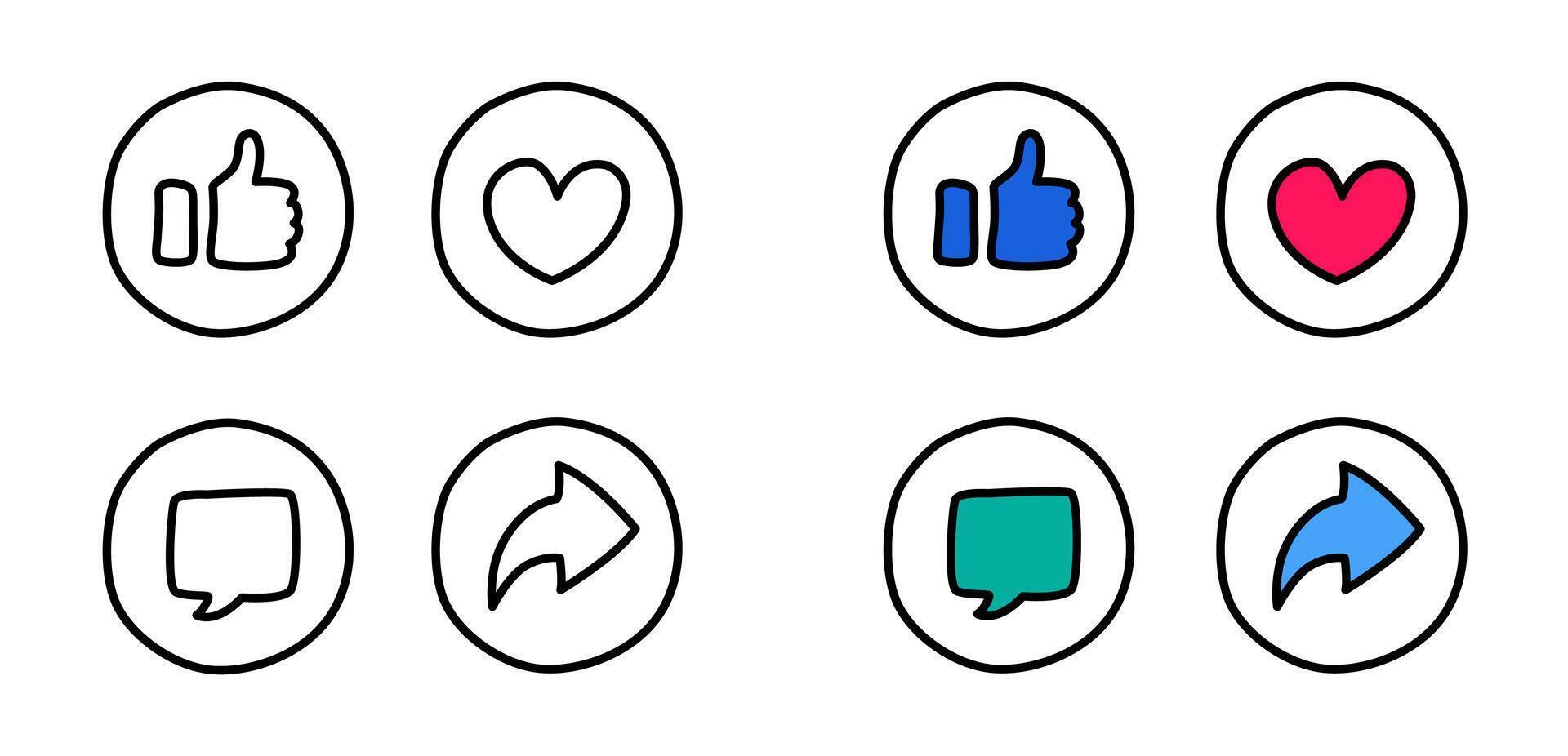 Like, love, comment, and share cute icon vector