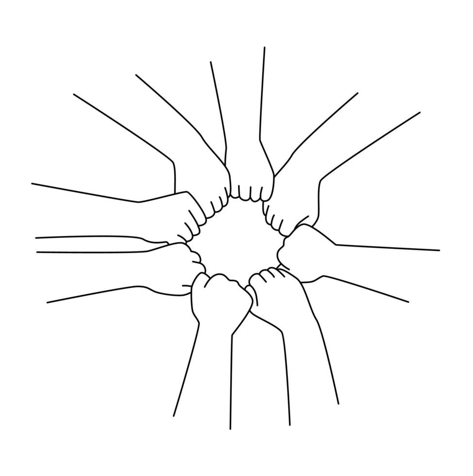 Group hands, business people hands as symbol of their partnership and strong teamwork, team spirit concept, growing the company together vector
