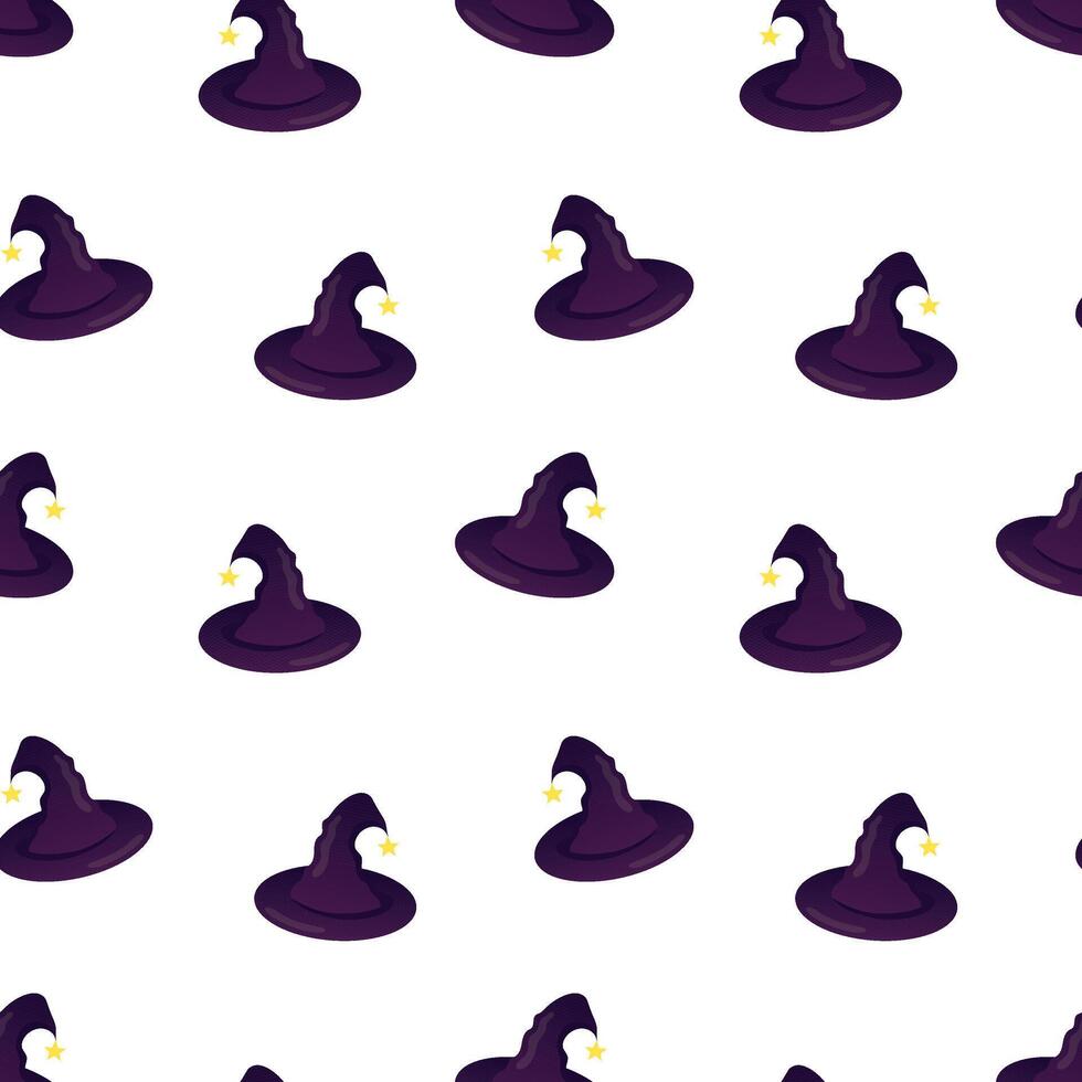 Witch Halloween hats with star seamless pattern. Halloween background, packaging design, wrapping paper vector