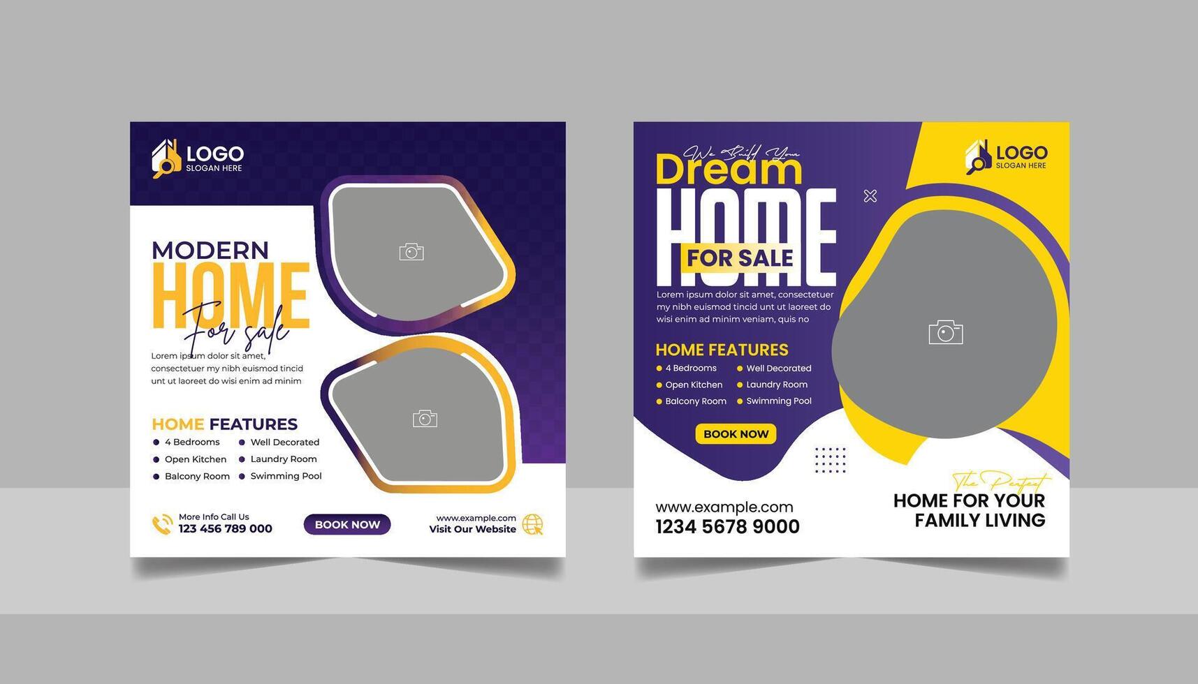 Real Estate Agent Modern House Property Sale Social Media Post Banner Square Flyer Template vector