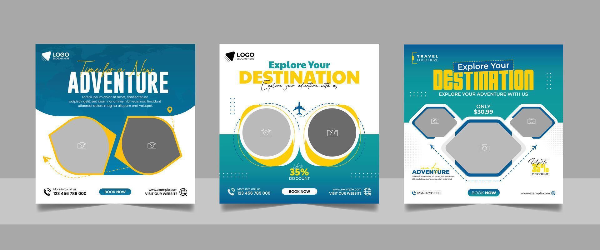 Travel and Tour Business Advertising Social Media Post Marketing Square Banner bundle design. vector