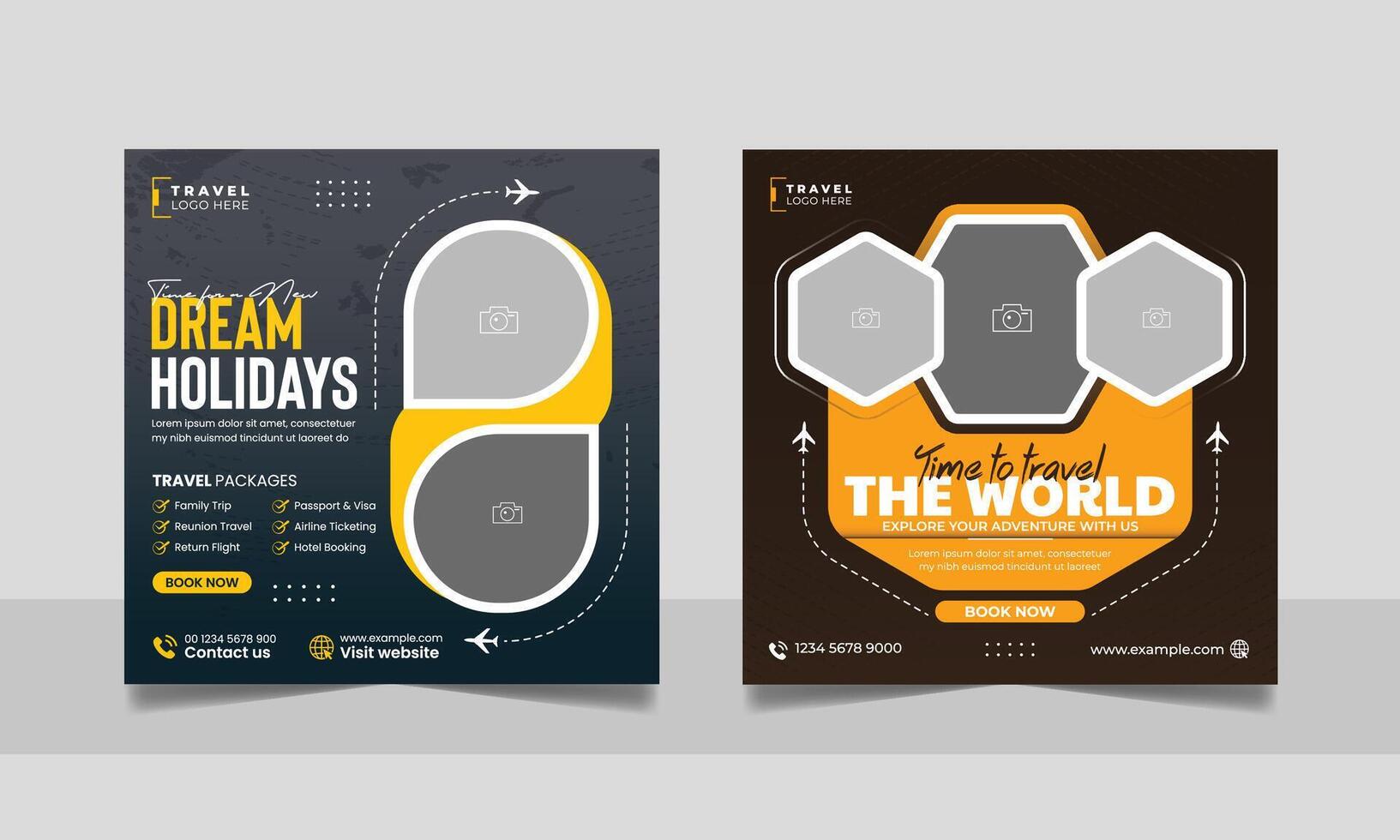 Travel and Tour Business Advertising Social Media Post Marketing Square Banner bundle design. vector