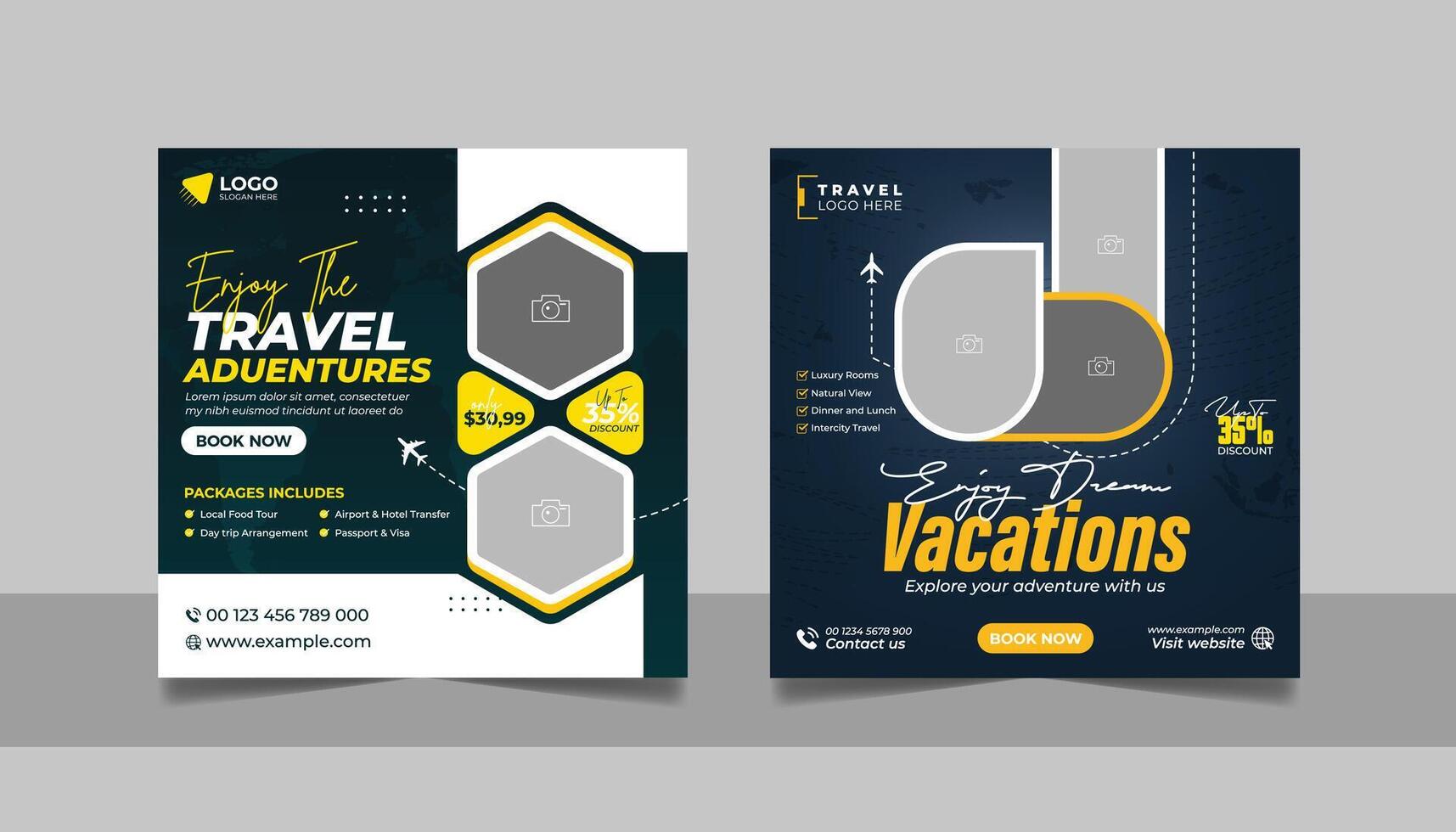 Travel and Tour Business Advertising Social Media Post Marketing Square Banner bundle design. vector