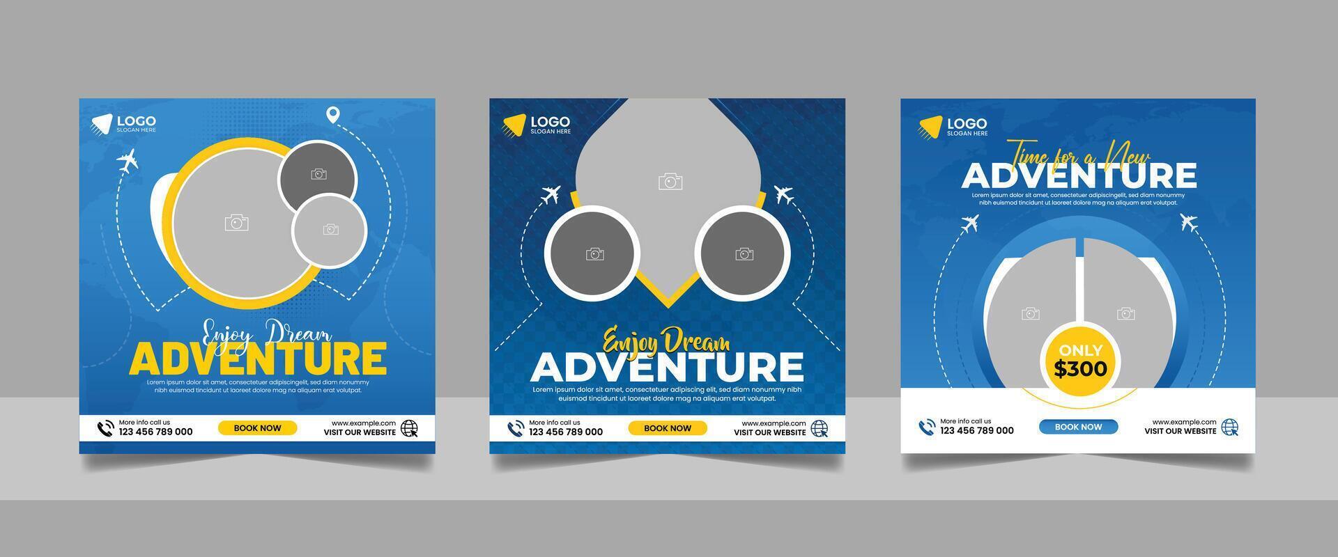 Travel and Tour Business Advertising Social Media Post Marketing Square Banner bundle design. vector