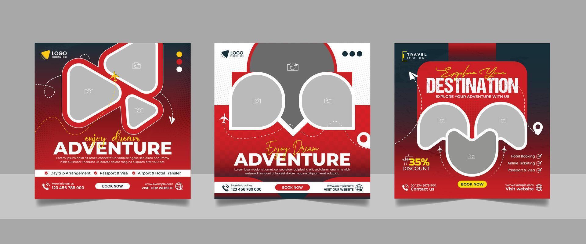 Travel and Tour Business Advertising Social Media Post Marketing Square Banner bundle design. vector