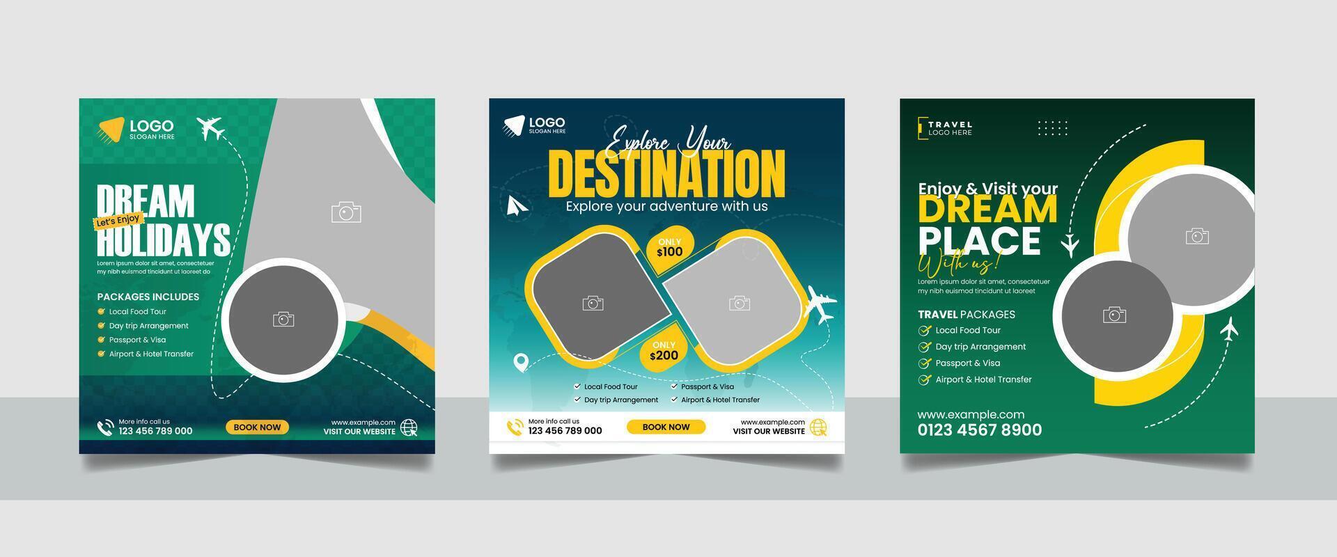Travel and Tour Business Advertising Social Media Post Marketing Square Banner bundle design. vector