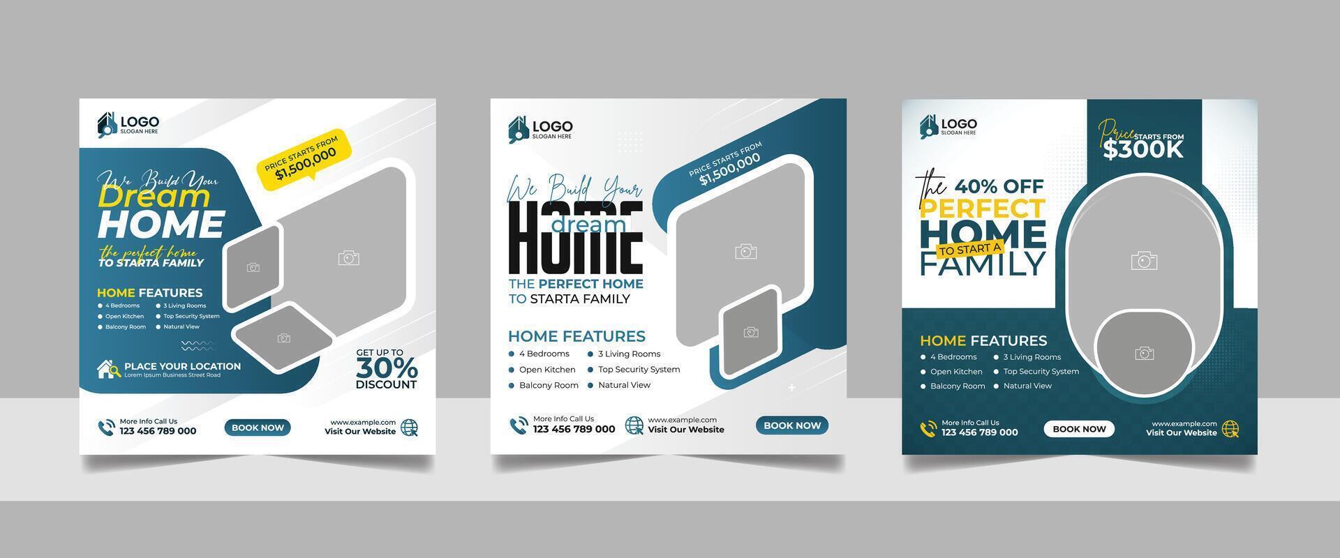 Real Estate Agent Modern House Property Sale Social Media Post Banner Square Flyer Template vector