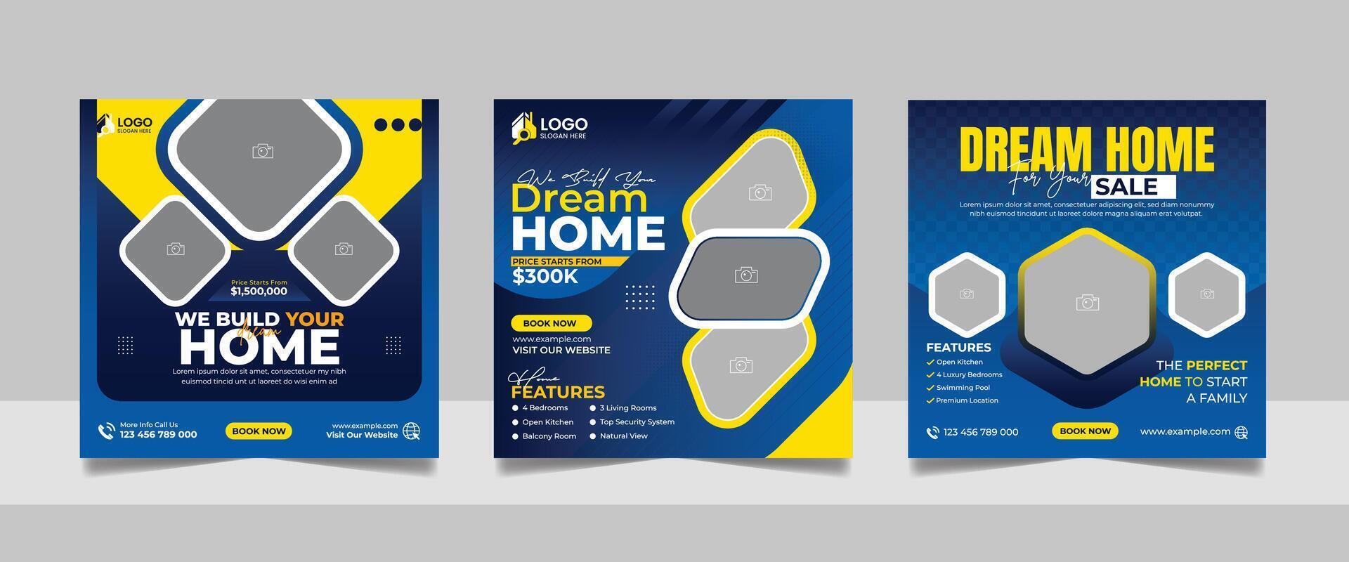 Real Estate Agent Modern House Property Sale Social Media Post Banner Square Flyer Template vector