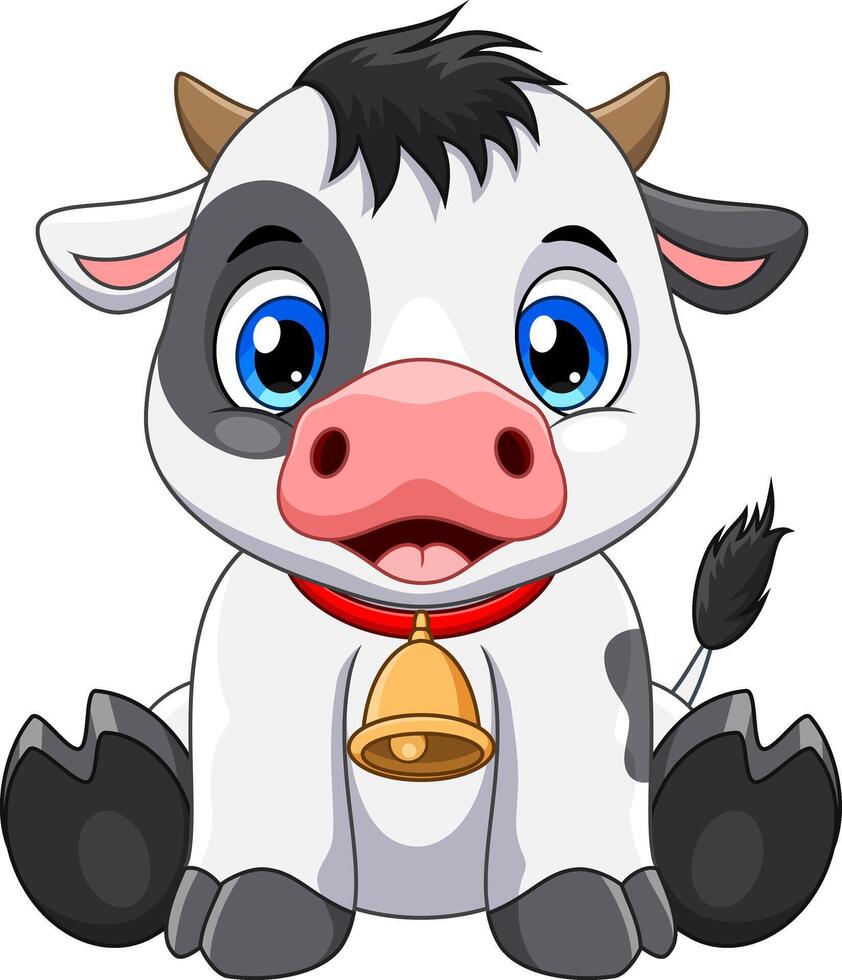 Cartoon cute baby cow sitting vector