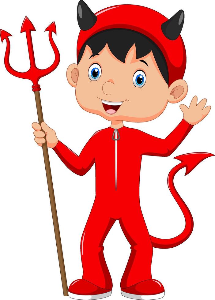 Cute little boy wearing a red devil costume vector