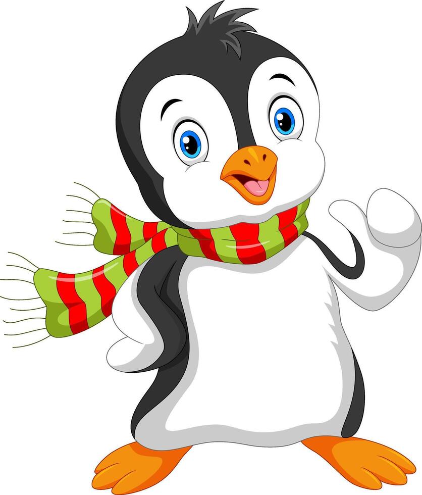 Cartoon happy baby penguin on white background vector