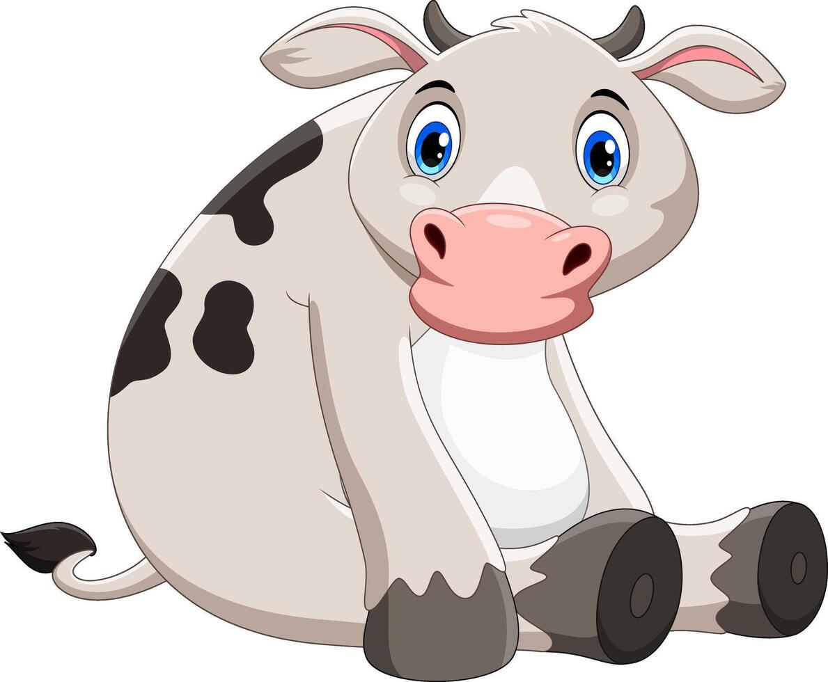Cartoon cute baby cow sitting vector