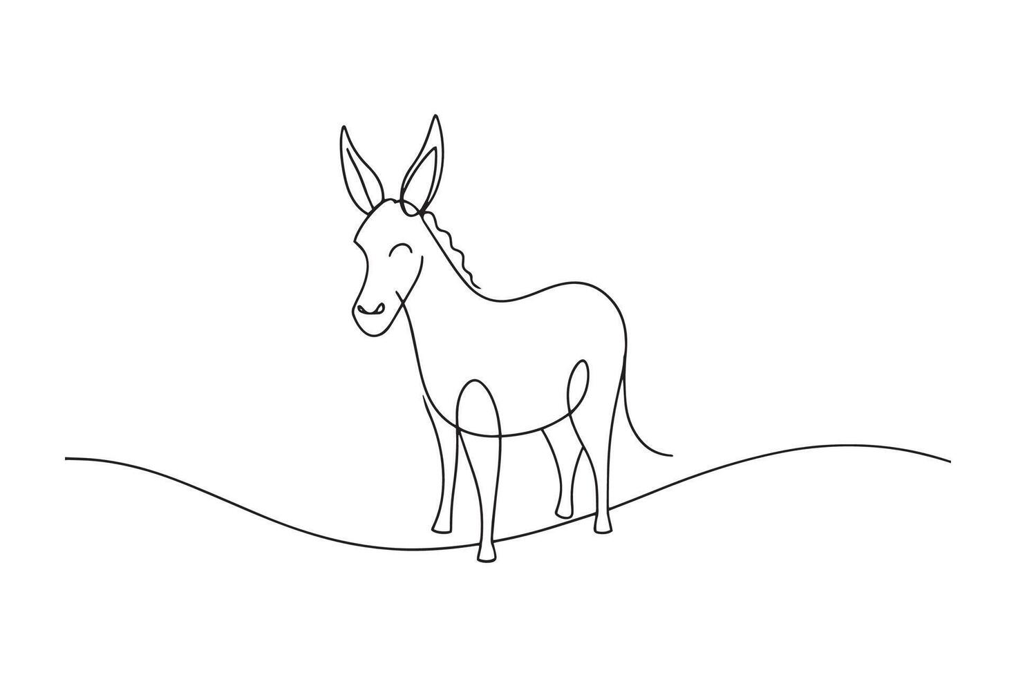 Donkey Continuous line art illustration on white background. vector