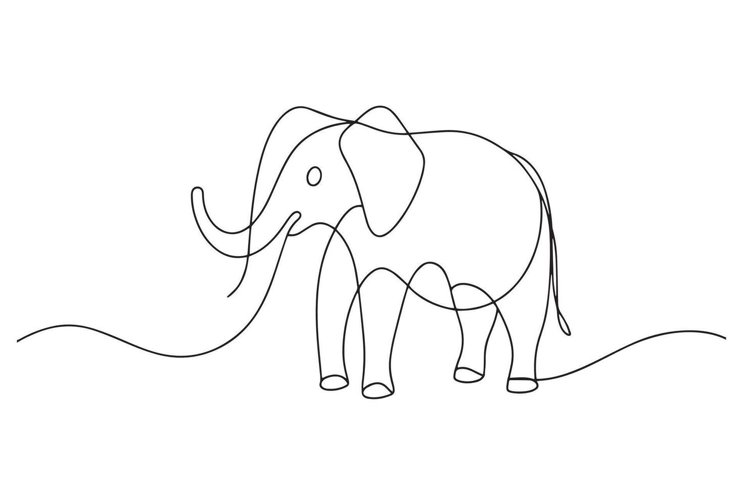 Elephant Continuous line art illustration on white background vector