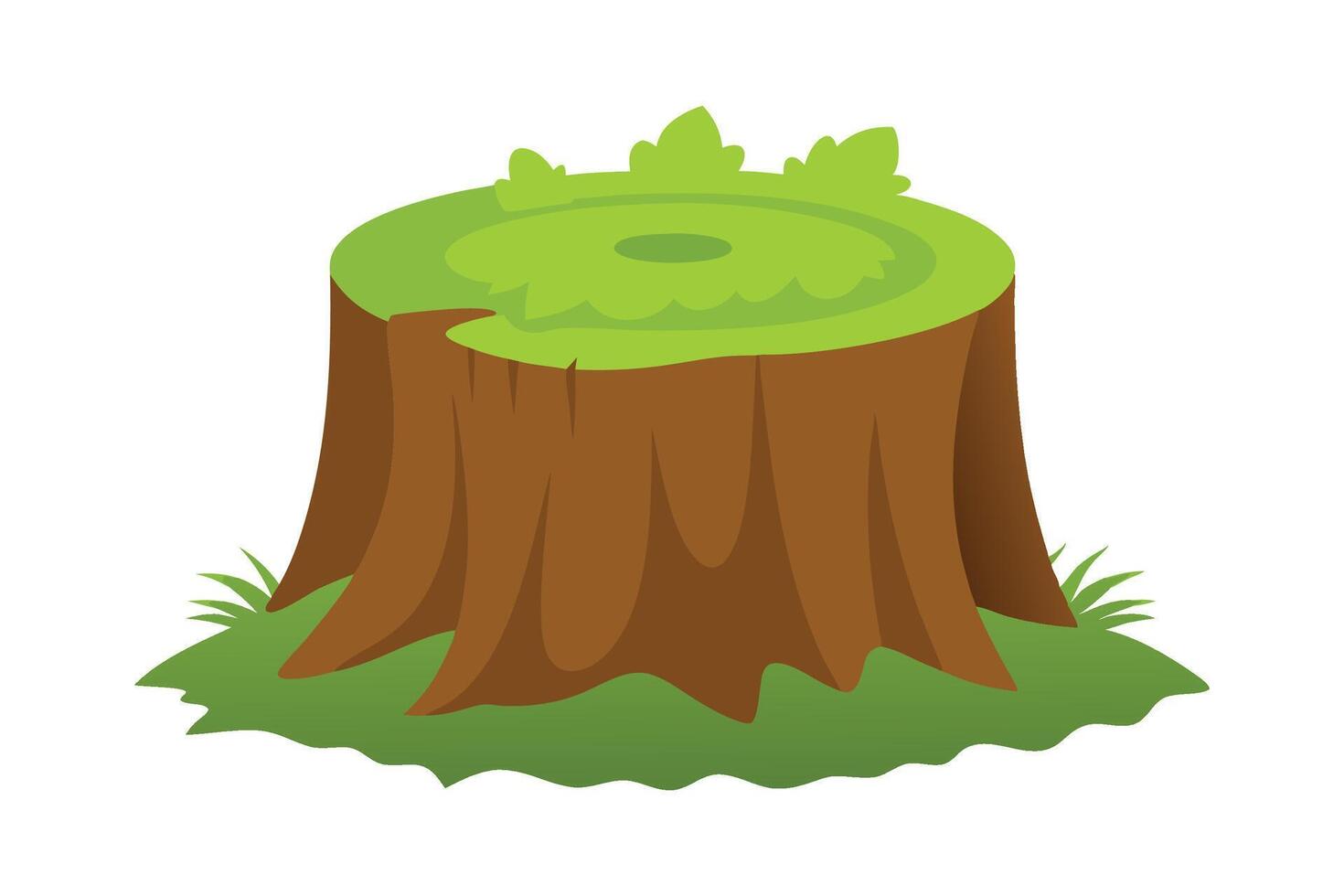 Moss covered tree stump, showcasing the rich green moss and the textured surface of the wood flat illustration on white background vector