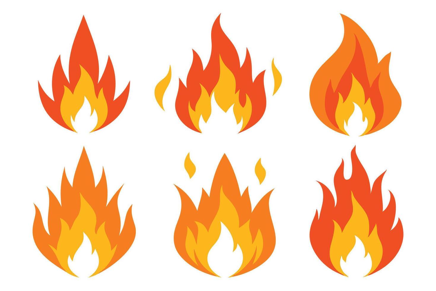 Fire, featuring bright flames on a transparent background, ideal for creative projects illustration set on white background. vector