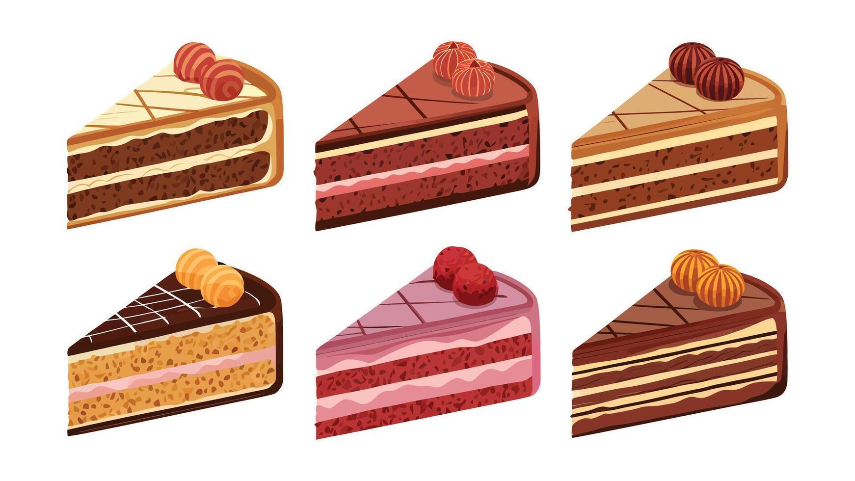 Collection of anniversary cake slices illustrations vector