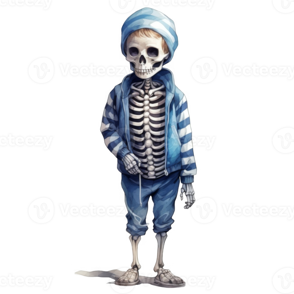 Skeleton in Blue Striped Clothing png