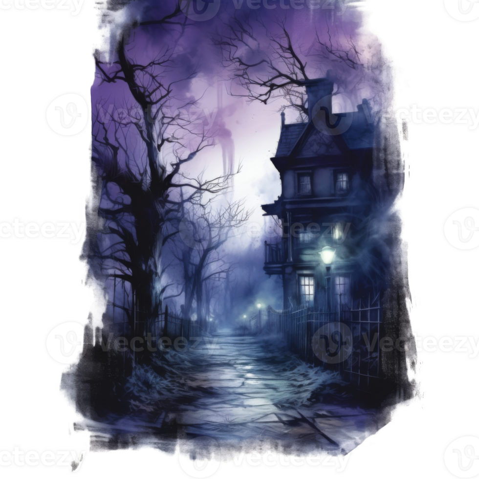 A Mysterious, Foggy Path Leading to a Haunted House png