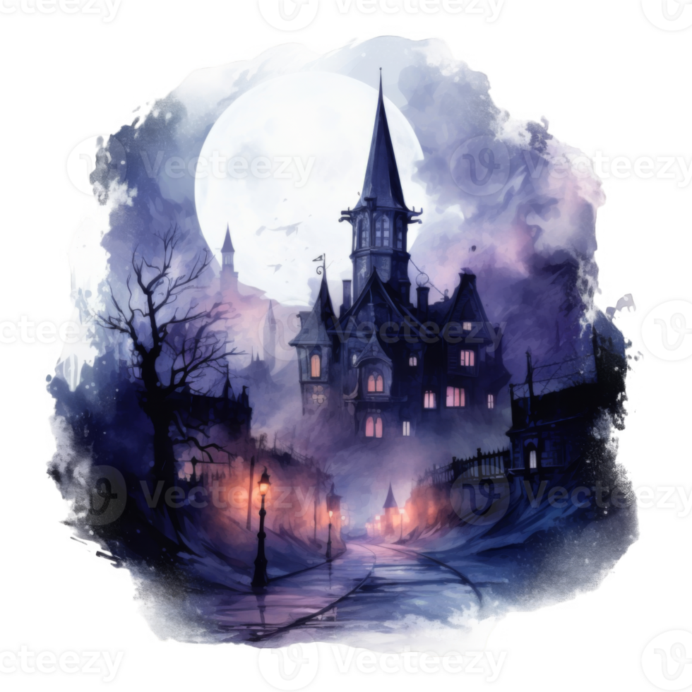 A Haunting Victorian Mansion Under a Full Moon png