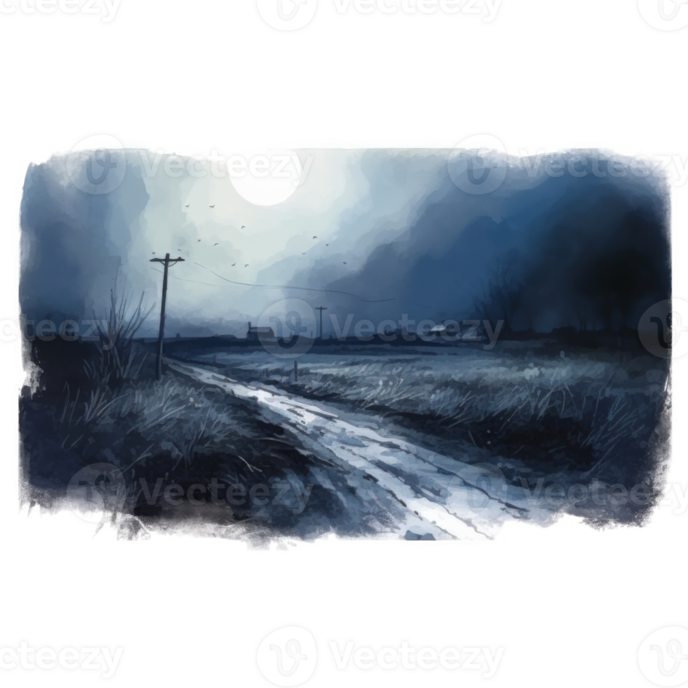 A Moonlit Dirt Road Through a Field Under a Cloudy Sky png