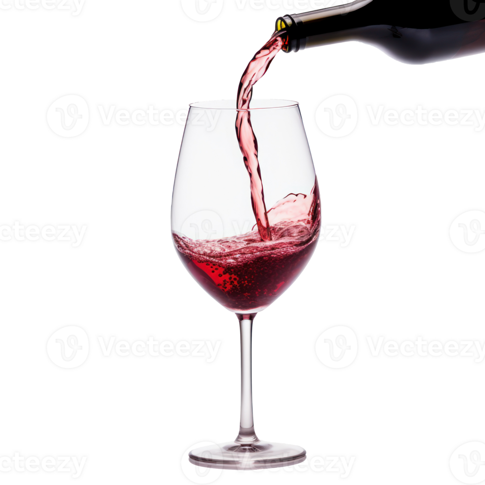 Red Wine Pouring Into Glass From Bottle On Isolated Background. png