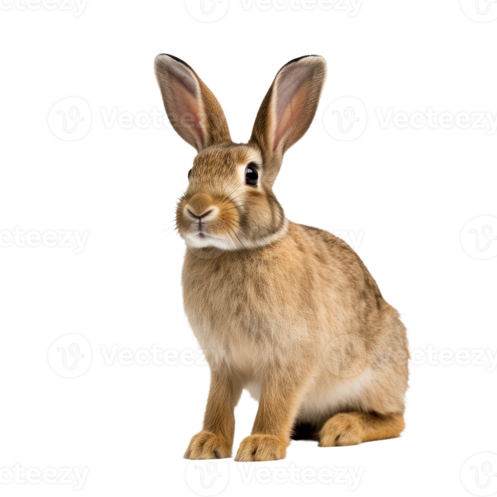 Brown Rabbit Sitting On Isolated Background. Cute Brown Bunny With Alert Ears And Fluffy Fur. png