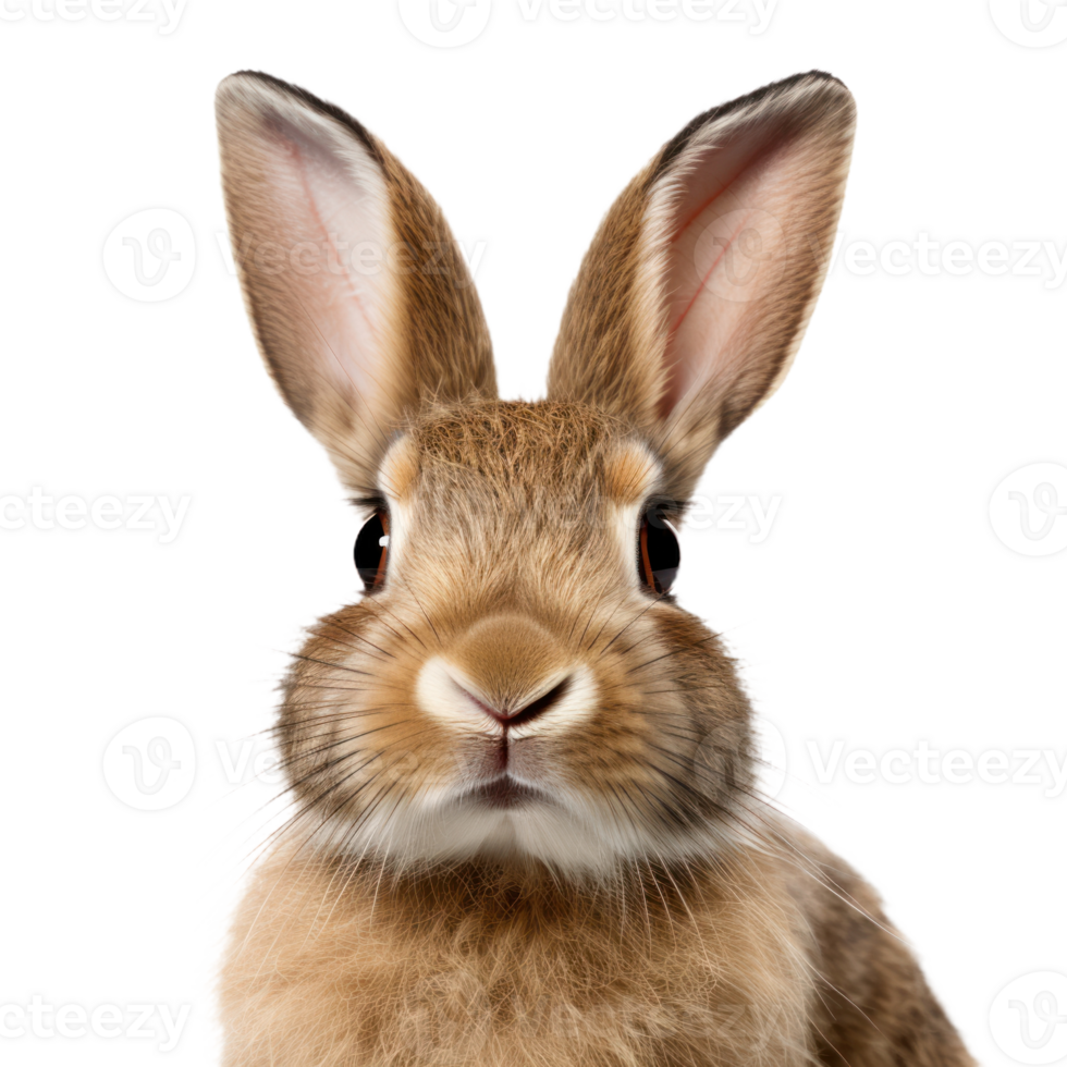 Fluffy Bunny Close-Up On Isolated Background. Cute Brown Rabbit With Soft Fur And Long Ears. png