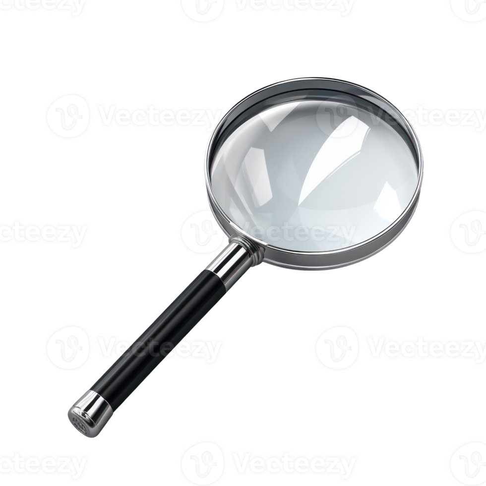 Classic Magnifying Glass with Black Handle on Isolated Background, Inspection and Analysis Concept png