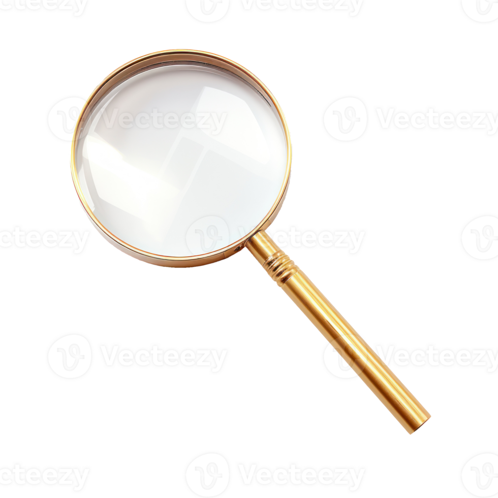 Magnifying Glass with Gold Handle on Isolated Background. Investigation, Reading, Science Concept png