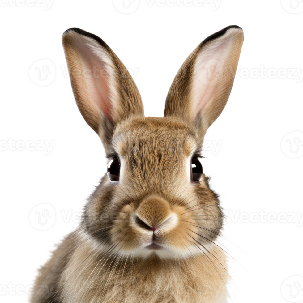 Close-Up Portrait Of Cute Brown Bunny Staring With Big Eyes And Soft Fur On Isolated Background png