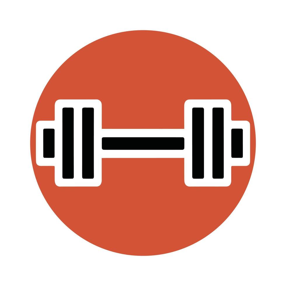 a black and white barbell icon on an orange background vector