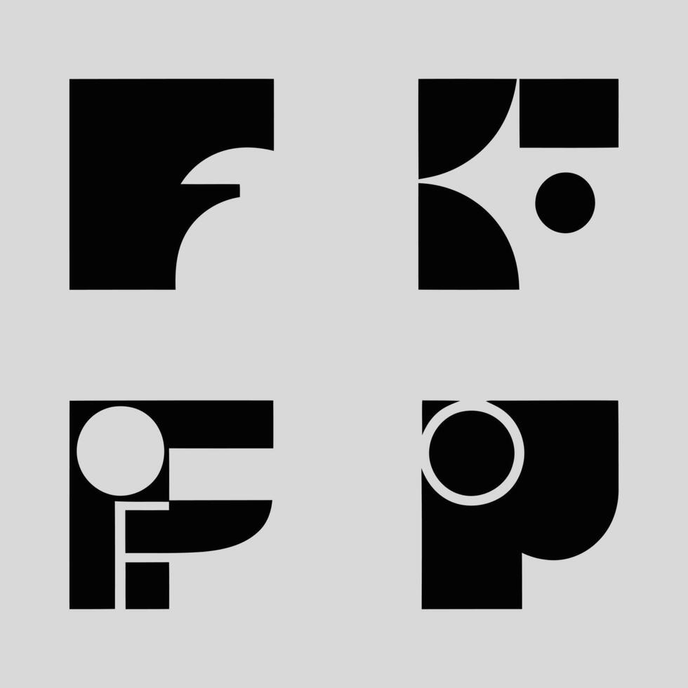 Collection of minimalist letter F logo, Minimal Geometric shape alphabet letter F logo and icons vector