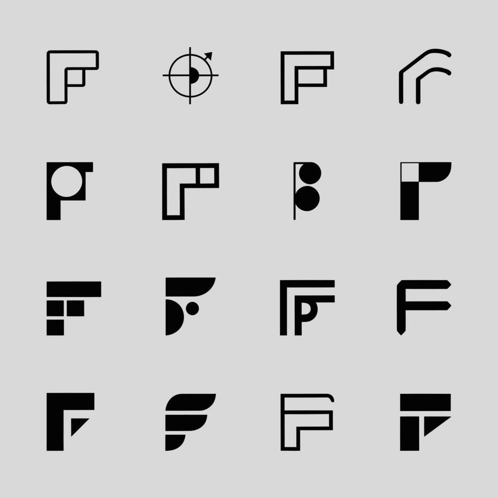 Collection of minimalist letter F logo, Minimal Geometric shape alphabet letter F logo set vector