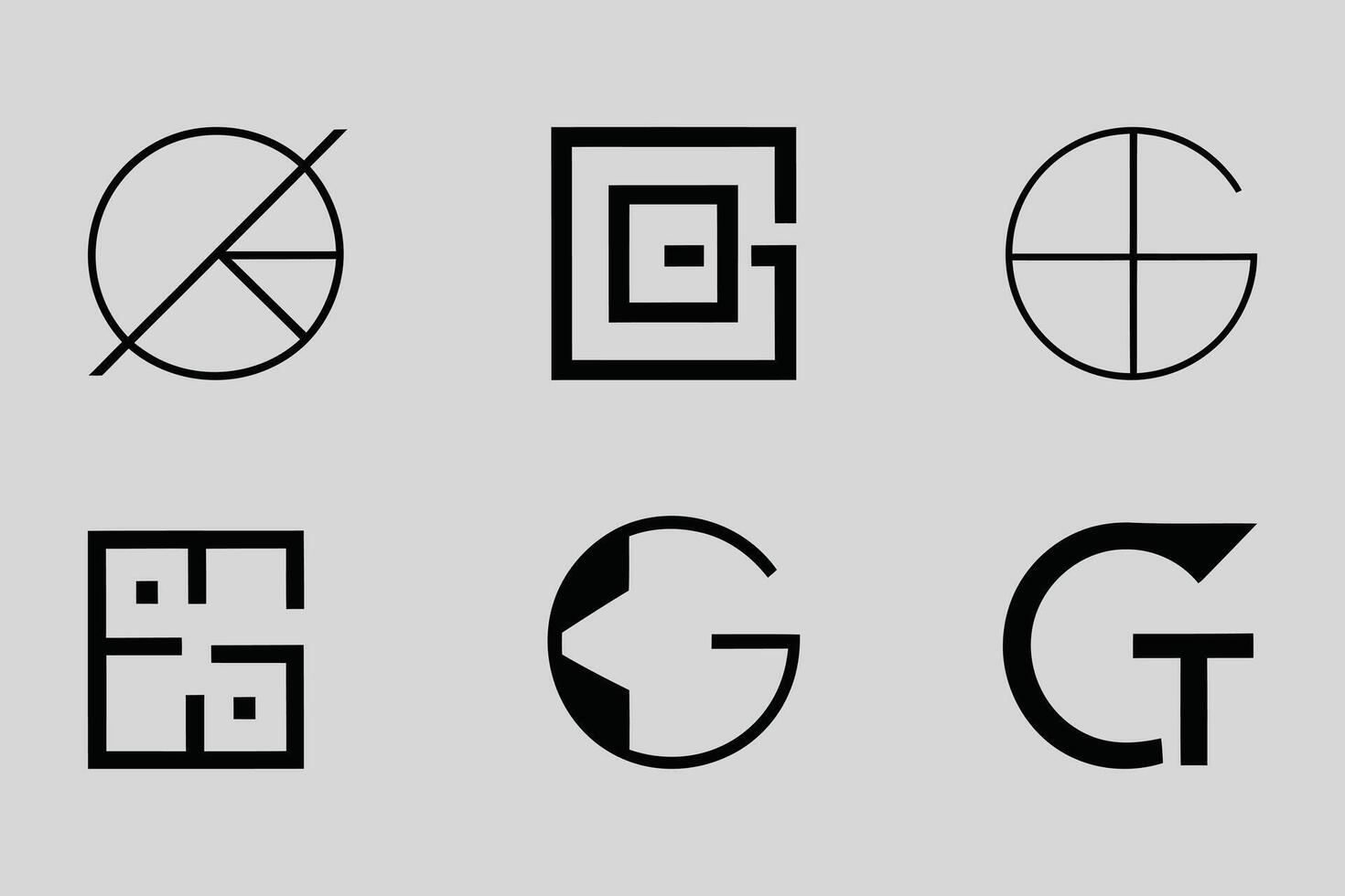 Minimalist letter G logo set, Minimal Geometric shape alphabet letter G logos vector