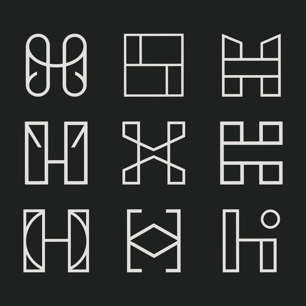 Collection of Minimalist letter H outline logo, Minimal Geometric shape alphabet letter H logo set vector