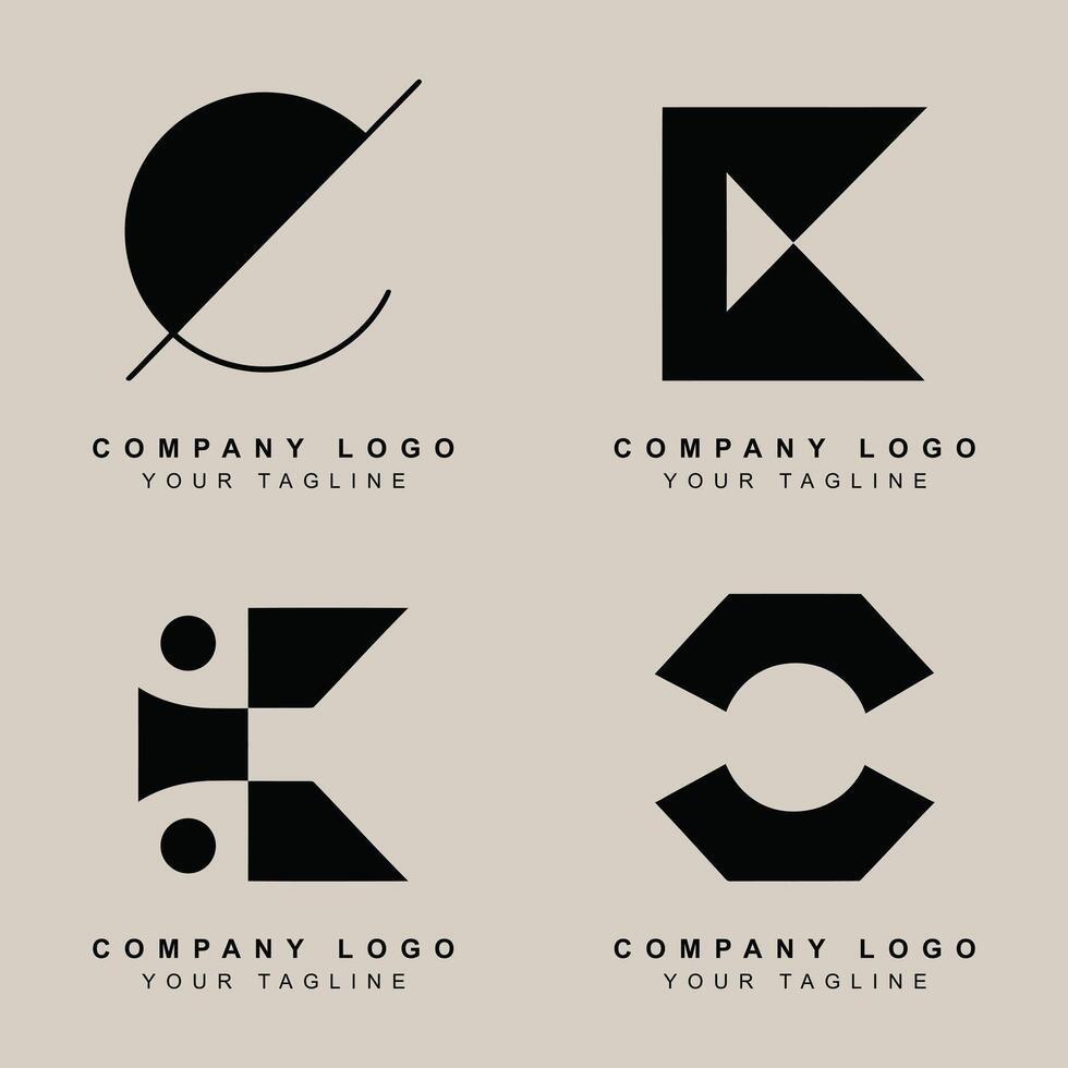 Minimalist letter C shape logo set, Minimal alphabet letter C company logos vector
