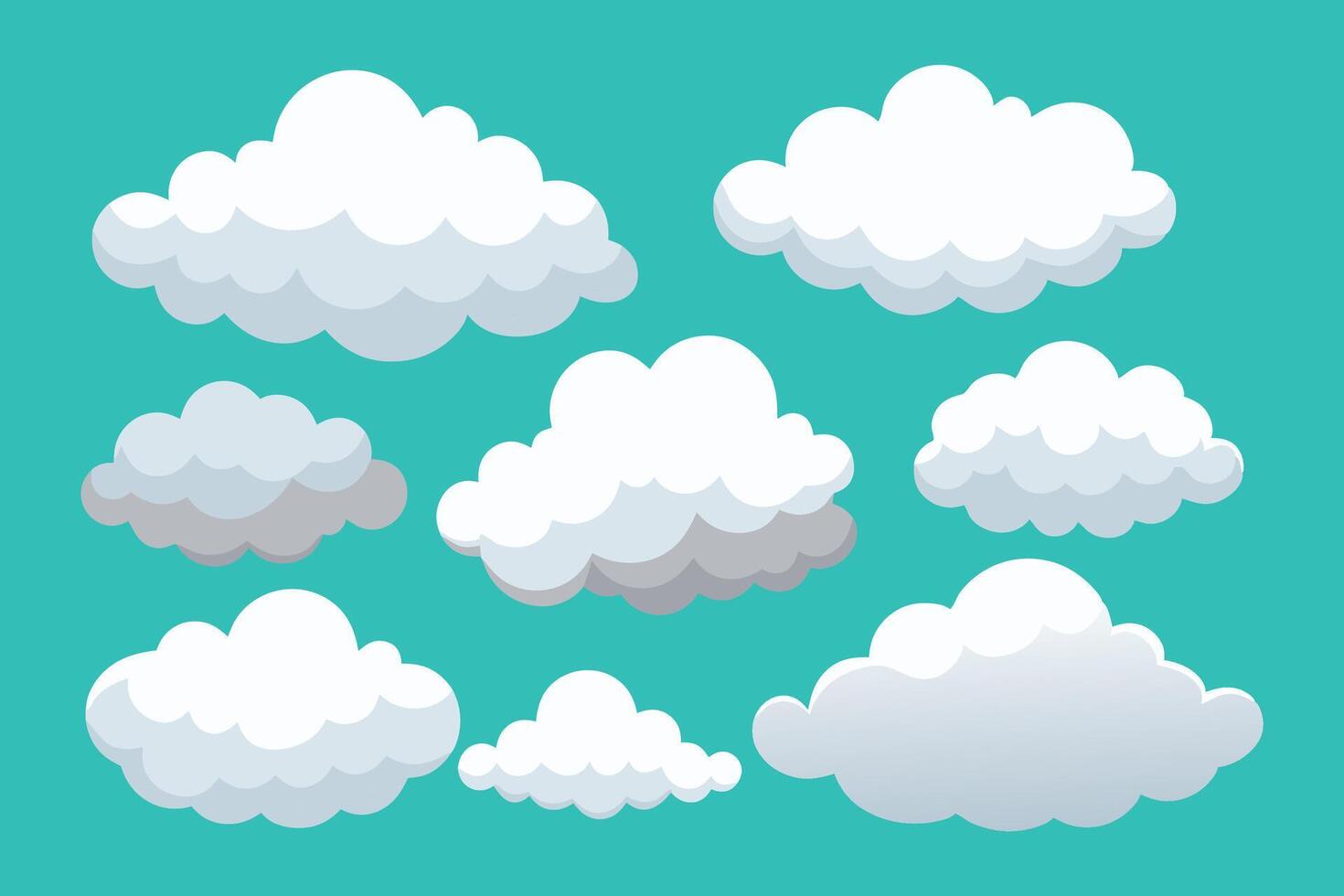fluffy clouds displayed on a transparent background, showcasing their soft, white textures and varying shapes illustration set on white background vector