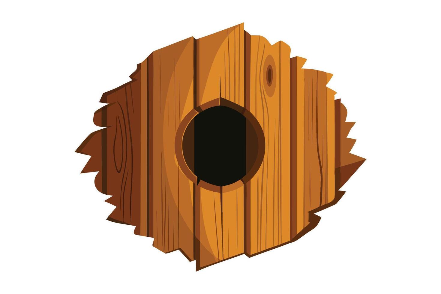 A Round wooden wall with a hole in it, revealing a glimpse of the outside world flat illustration on white background vector