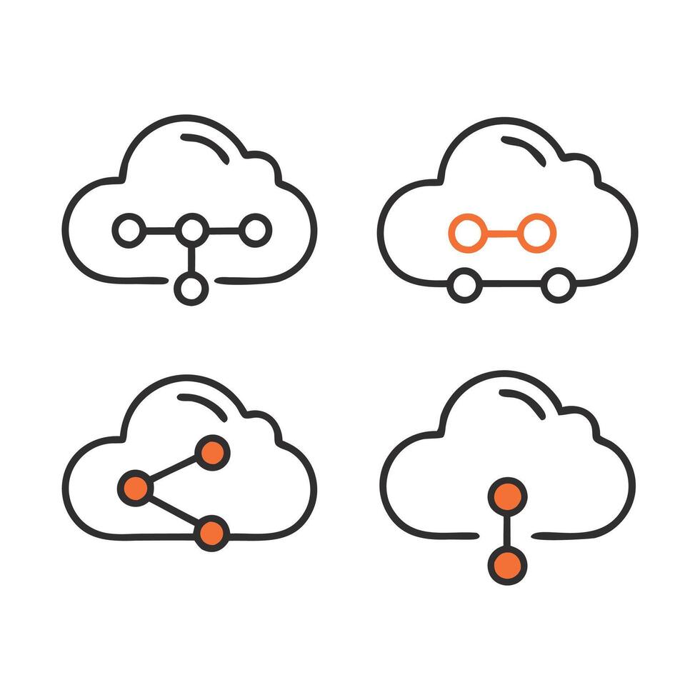 Cloud share editable stroke outline icons set isolated on white background flat illustration vector