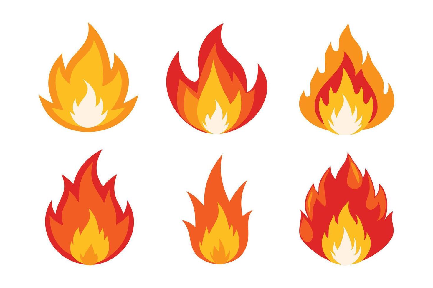 Fire clipart images in different styles and designs illustration set on white background vector