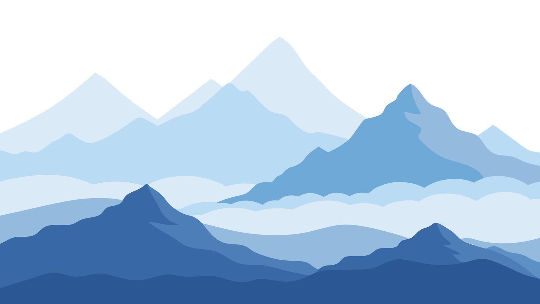 A serene view of mountains shrouded in fog, creating a mystical and tranquil atmosphere in the landscape flat illustration vector
